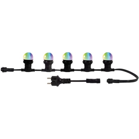 Guirlande Guinguette LED 10m, 10 ampoules RVB remplaçables, E27, 150W, 50 lumens, IP65, connectable - Tibelec