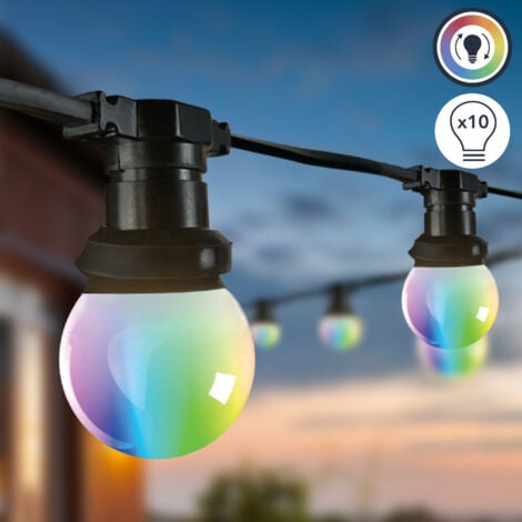 Guirlande Guinguette LED 10m, 10 ampoules RVB remplaçables, E27, 150W, 50 lumens, IP65, connectable - Tibelec