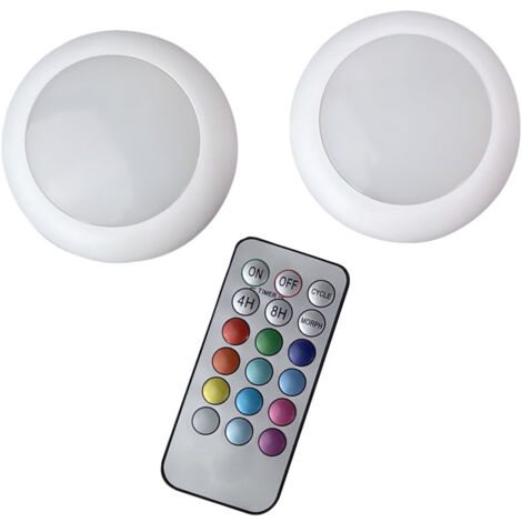 Lot 2 spots LED Blanc 0.2, 20 lumens, multicouleurs RVB, à pile et télécommande, aimant à coller - Tibelec (1/5)