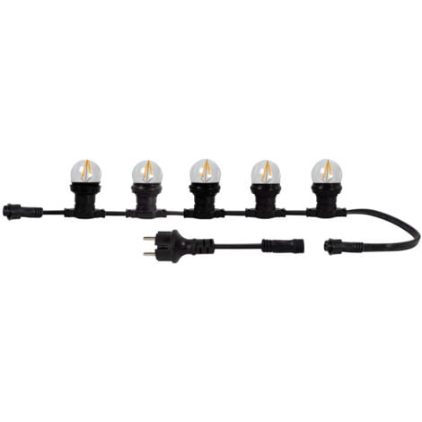 Guirlande Guinguette LED 10m, 10 ampoules remplaçables, E27, 150W, 85 lumens, IP65, 2700K Blanc-chaud, connectable - Tibelec