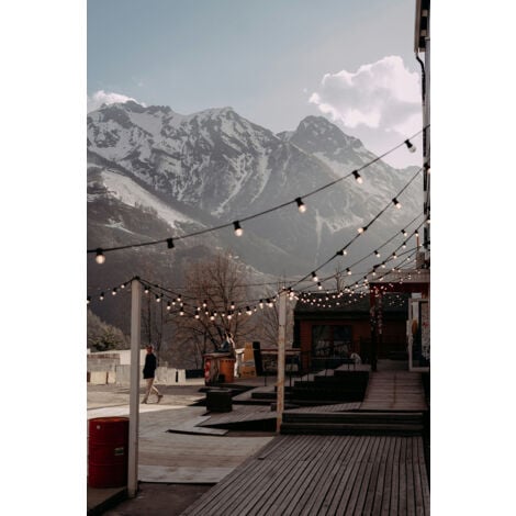 Guirlande Guinguette LED 10m, 10 ampoules remplaçables, E27, 150W, 85 lumens, IP65, 2700K Blanc-chaud, connectable - Tibelec