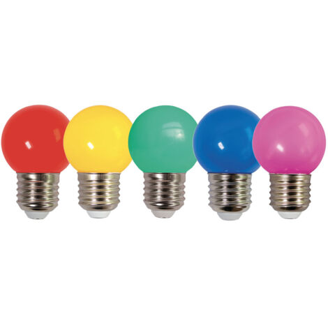 ack de 5 Ampoules Sphériques LED Multicolores 0,7W - 30LM en Plastique, Culot E27 pour Guirlandes Guinguettes- TIBELEC (1/5)