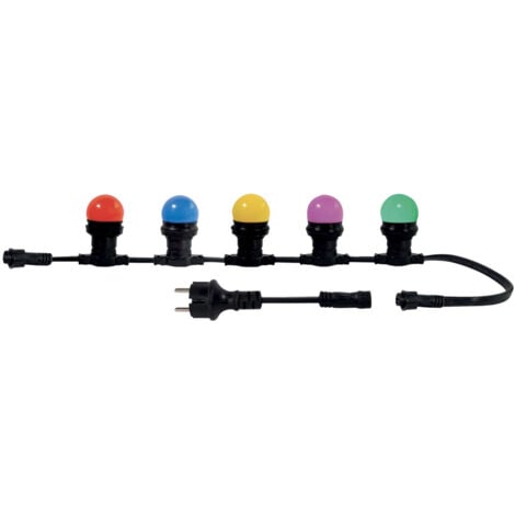 Guirlande Guinguette LED 10m, 10 ampoules, multicouleurs remplaçables E27, 150W, 300 lumens, IP65, connectable - Tibelec