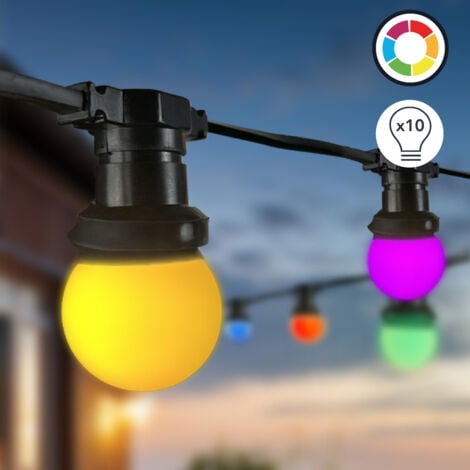 Guirlande Guinguette LED 10m, 10 ampoules, multicouleurs remplaçables E27, 150W, 300 lumens, IP65, connectable - Tibelec