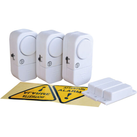 lot de 3 mini-alarmes pour portes et fenetres, à piles, à contact magnetique, 95dB - Tibelec (1/3)