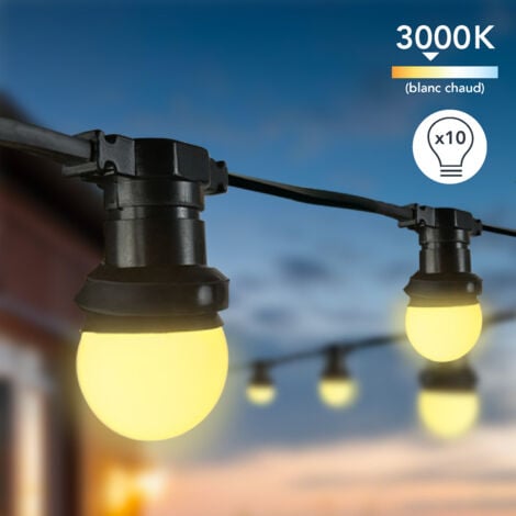 Guirlande Guinguette LED Tibelec 10M - 10 Lampes Blanches 0,8W E27, Résistante à l'Eau et à la Poussière, Connectable pour Ambiance Festive- TIBELEC