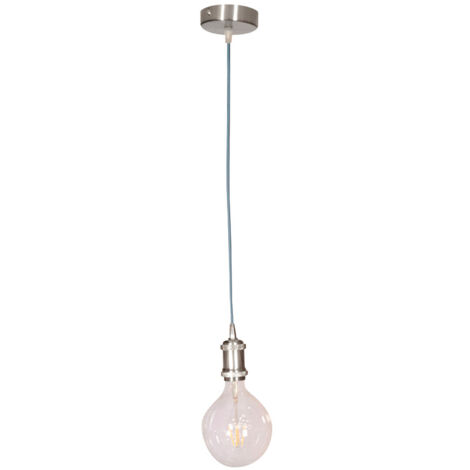 Kit de suspension pavillon chromé, câble tissu bleu indigo long. 3m, douille E27 - Tibelec (1/5)