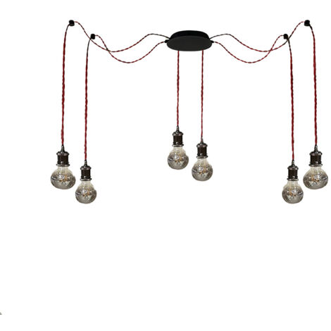 Kit de Suspension plafonnier noir, 4 câbles torsadés lie de vin long. 3m, 4 douilles E27 noir chromé, 2passes câbles - Tibelec (1/5)
