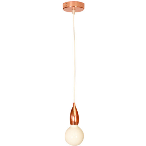 Kit de Suspension Luminaire, Pavillon cuivrée métal, Câble tissu blanc long. 3m et Douille E27 cuivrée - Tibelec