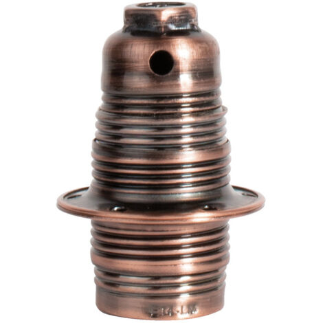 Douille métal E14 filetée cuivre antique, double bague - Tibelec (1/5)