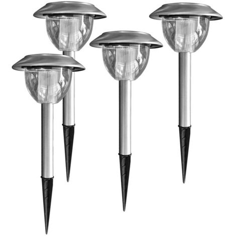 Tibelec – Lot de 4 bornes solaires chromées à LED couleur changeante – Hauteur 515mm – Aluminium – À piquer dans le sol pour éclairage extérieur
