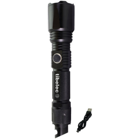 Lampe Torche LED rechargeable USB, 10W, 900 lumens, IP44, IK07, fonction brise vitre, decapsuleur, power bank - Tibelec (1/5)