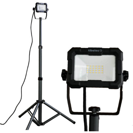 Projecteur LED de chantier filaire sur pied télescopique 20W, 1800 lumens, IP65, IK07, 4000K, garantie 3 ans - Tibelec (1/5)