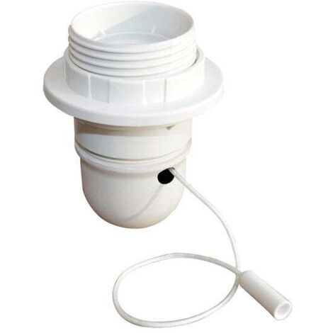 Centrale Brico – Douille E27 en plastique PET blanc avec interrupteur à tirette – Puissance 60W – Bague de fixation pour abat-jour – Système de sécurité