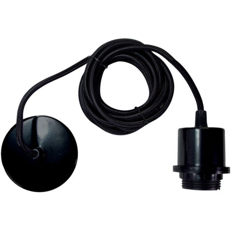 Monture suspension luminaire métal noire, câble tissu, équipée d'une douille E27 pour abat jour, 60W maxi - Tibelec (1/4)
