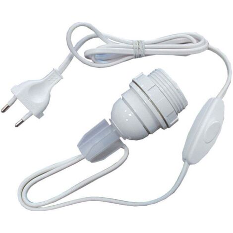 Centrale Brico – Adaptateur bouteille E27 60W – Culot E27 – Longueur câble 1,5m – Pour création luminaires – Matériau plastique blanc