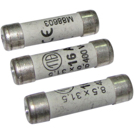 Lot de 3 fusibles céramique à voyant, 8.5x31.5mm, 16A, 400V - Tibelec (1/2)