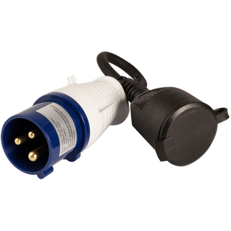 Adaptateur de camping, prise mâle CEE17, prise française femelle, IP44, section de câble 1.5mm2, 16 ampères - Tibelec