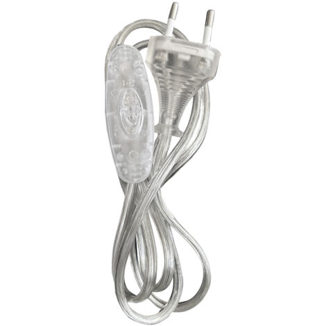 Cordon électrique translucide long. 1.5m avec interrupteur à main 250V, 2A et fiche 2 pôles - Tibelec
