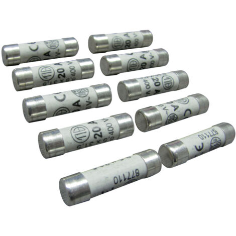 Lot de 10 fusibles céramique 8.5x31.5mm, 20A, 400V - Tibelec