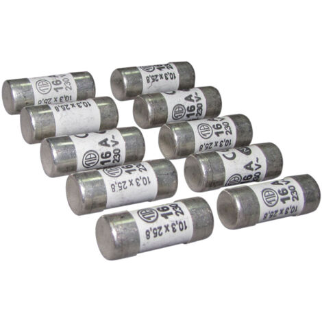Lot de 10 fusibles céramique 10.3x25.8mm, 16A, 230V - Tibelec