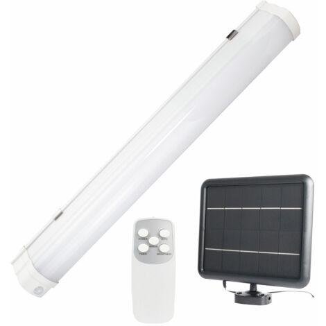 Réglette solaire LED long. 60cm, 5W, 850 lm, IP65, 4000K, batterie remplaçable, crépusculaire, garantie 3 ans - Tibelec