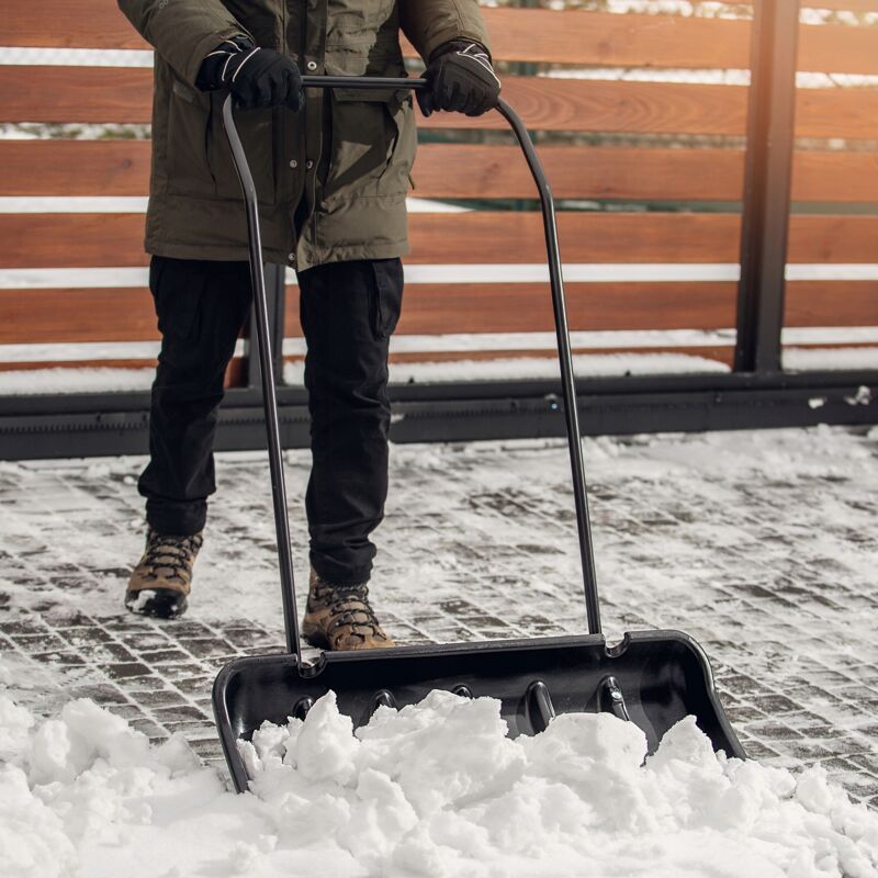 Pelle à neige portative en aluminium avec poignée en D et barre pour voitures, pour déneiger le sable ou la neige (1 pièce - Noir
