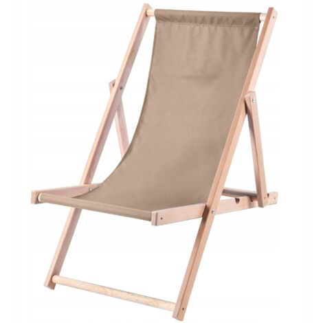 KADAX Chaise Longue Pliable en Bois pour se Détendre Confortablement à la Plage, sur Le Balcon ou dans Le Jardin, Transat Pliant d'Extérieur (Beige) (1/5)