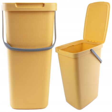 KADAX Poubelle avec couvercle et poignée, en plastique, pour le tri sélectif, rectangulaire avec couvercle à charnière (jaune, 20 l)