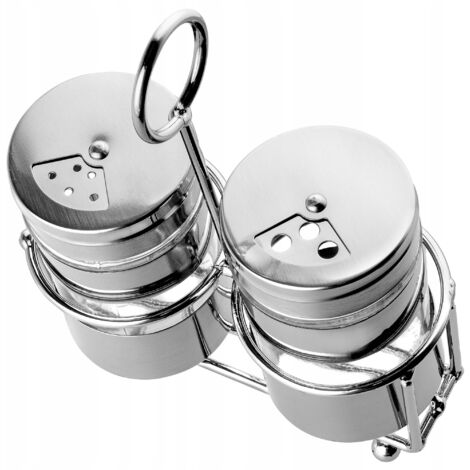 Set Salière & Poivrière Verre + Acier Inox – 3 Pièces Avec Support Et Poignée – Style Élégant