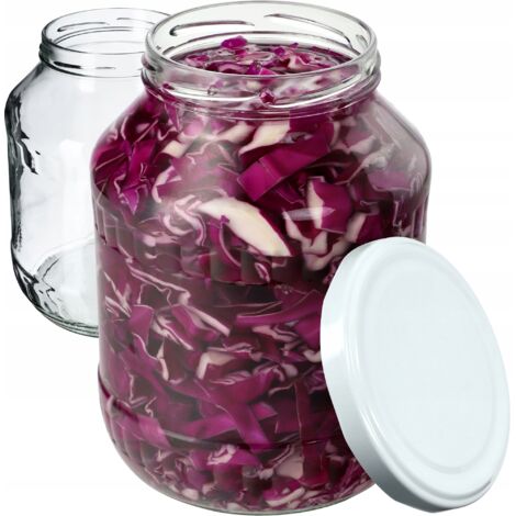 KADAX Lot de 2 bocaux en verre à insérer, 1,7 l, fi89 mm, verre de concombre, bocaux en conserve, bocaux ronds, avec couvercle à visser (blanc (1/5)