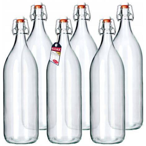 Kadax – Lot de 6 bouteilles en verre de soude 1,9 l – Bouchon étanche en liège – Conservation liqueurs et cidres – Design vintage transparent
