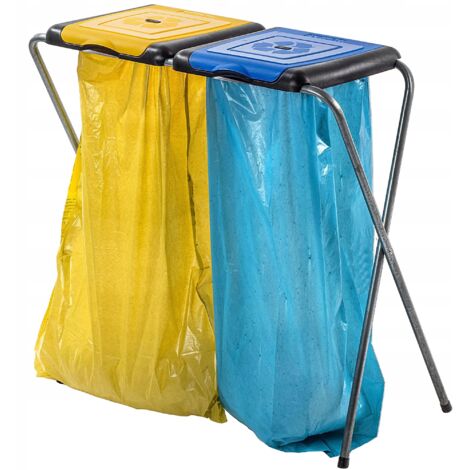 KADAX Porte-Sacs Poubelle pour Intérieur et Extérieur, Support Pratique et Efficace pour les Sacs de Recyclage (Double: Jaune et Bleu)