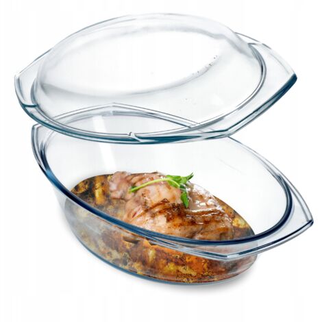 KADAX Plat à Gratin en Verre Résistant à la Chaleur avec Couvercle et Poignées, Cocotte Transparente Idéale pour la Cuisson au Four (Ovale, 2.9L) (1/5)