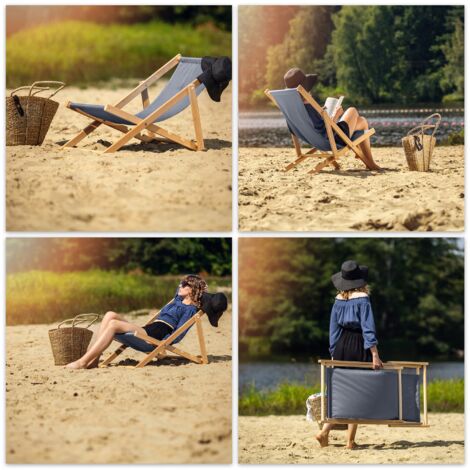 KADAX Chaise Longue Pliante En Bois De Hêtre Massif - Jusqu'à 120 Kg - Avec Appui-tête - Cappuccino | Transat Jardin Plage Ultra Confortable