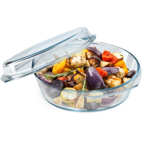 KADAX Plat à Gratin en Verre Résistant à la Chaleur avec Couvercle et Poignées, Cocotte Transparente Idéale pour la Cuisson au Four (Rond, 2.8L) (1/5)