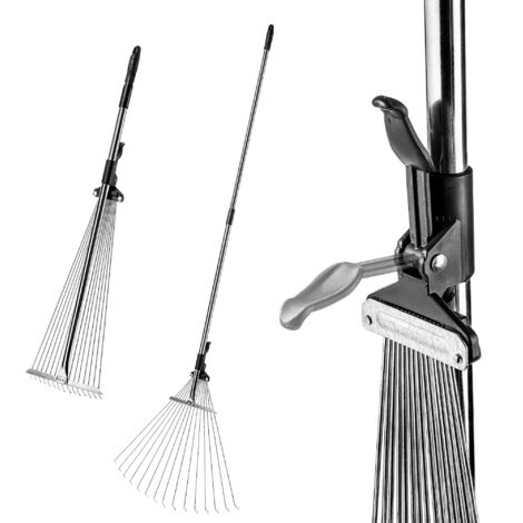 KADAX Râteau à feuilles d'herbe en métal avec poignée en éventail, réglable 78-166 cm (1/5)