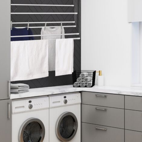 Sèche-Linge Plafond Kadax - 6 Tiges Acier - Gain De Place, Support 12kg - Pour Intérieur/Extérieur - Blanc