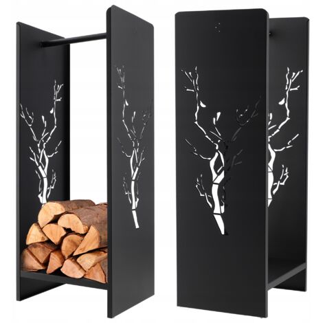 Kadax – Support à bûches en acier thermolaqué noir mat 90 cm – Résistant à l'abrasion et aux UV – Pour stockage et séchage bois de chauffage