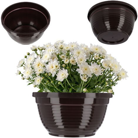 KADAX Bol à fleurs rond en plastique - Résistant aux intempéries - Pour l'extérieur - Bol funéraire léger pour fleurs - Diamètre : 18 cm - Marron (1/5)