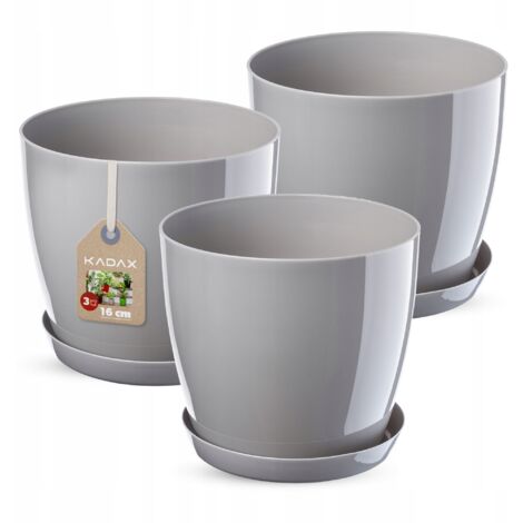 KADAX 3x Pot de fleurs 16cm Couvercle avec support Gris (1/4)
