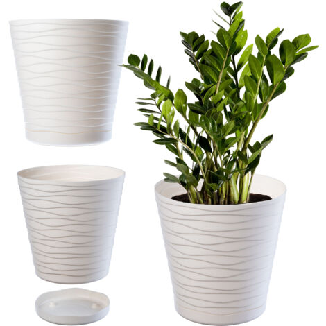KADAX Pot de Fleurs en Plastique avec Soucoupe Incorporée, Pot de Plantes avec Conception Raffinée pour la Décoration d'Intérieur (17 cm, Ecru) (1/5)