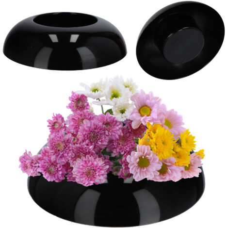 KADAX Ikebana - Vase Ikebana en plastique - Pot de fleurs - Support de fleurs japonais pour tournesol, vase Ikebana (diamètre 12 cm, rond, noir) (1/5)