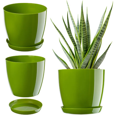 KADAX Pot de Fleur avec Support Couvercle en Plastique Pot de Fleur 12cm Vert pour Fleurs (1/5)