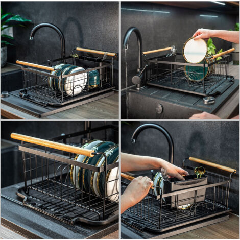 KADAX Plateau en osier avec poignée de transport, panier de pique-nique, plateau à vaisselle, panier de rangement, panier à provisions, plateau de table, panier de transport (marron