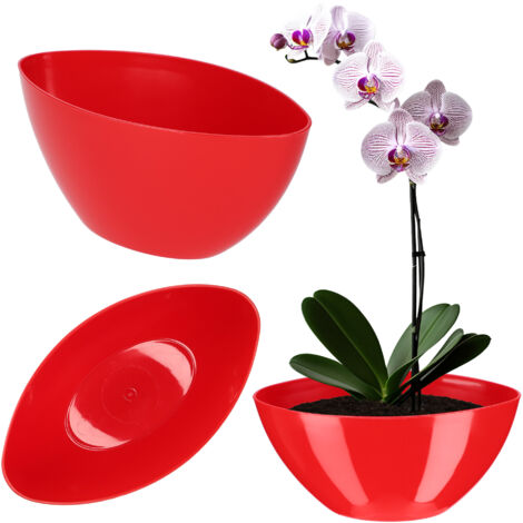 Kadax - Pot de fleurs en plastique - De forme ovale - 21 x 12 cm - Design moderne - Idéal pour la décoration d'intérieur et balcon - Rouge (1/5)