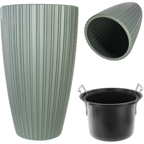 KADAX Pot de fleurs rond - Pot de fleurs décoratif avec insert intérieur - En plastique - Pour l'intérieur et l'extérieur - Vert