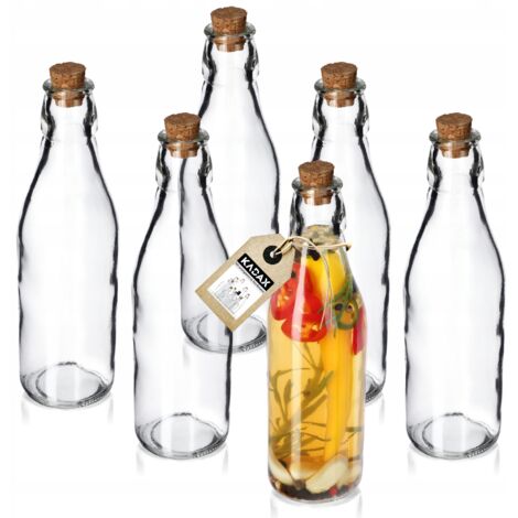 KADAX 6x Bouteille en verre 225 ml Bouteilles de vinaigre d'huile d'olive avec bouchon d'huile d'olive (1/5)