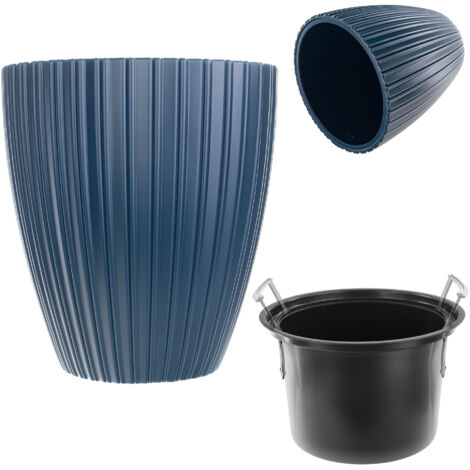KADAX Pot de fleurs décoratif avec insert intérieur - Rond - En plastique - Pour l'intérieur et l'extérieur - Bleu - 30 cm, K10156 (1/5)