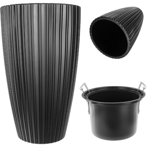 KADAX Pot de fleurs rond - Pot de fleurs décoratif avec insert intérieur - En plastique - Pour l'intérieur et l'extérieur - Noir (1/5)